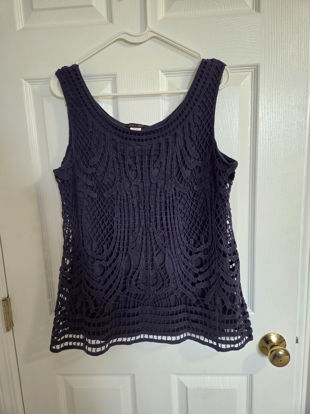 Crochet Overlay Sleeveless Tank Top - Dark Navy